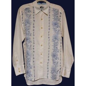Tommy Bahama Relax Mens Medium Linen Long Slv Button Shirt Ivory w/ Blue Floral